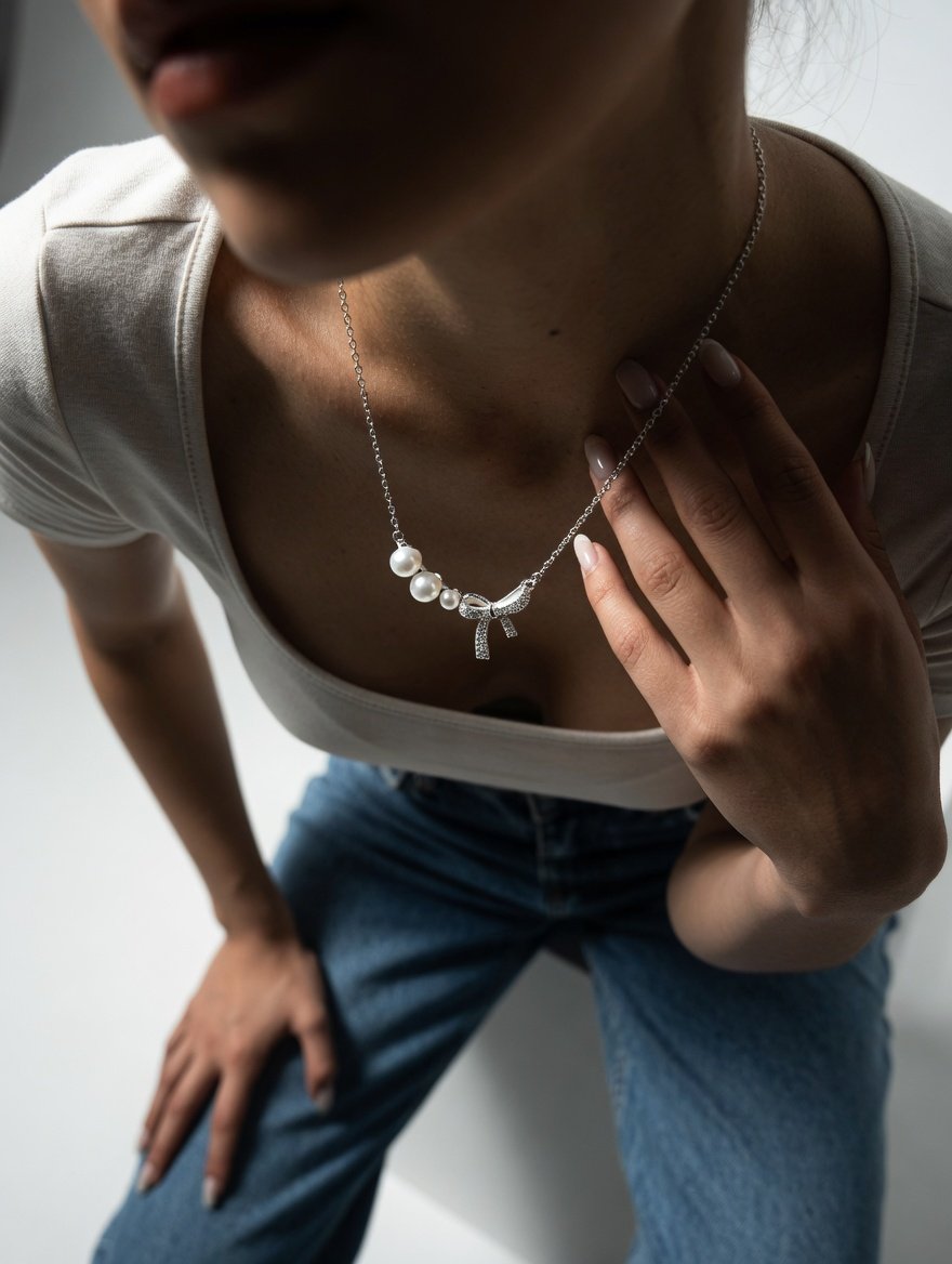 CONJUNTO PERLAS CON MOÑO 42+3cm CP-C