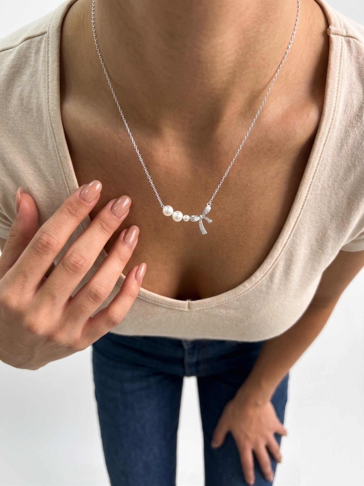 CONJUNTO PERLAS CON MOÑO 42+3cm CP-C