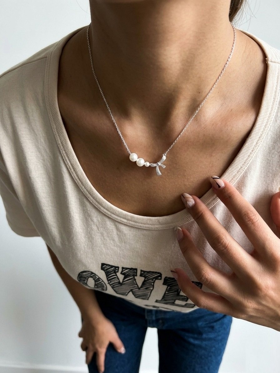 CONJUNTO PERLAS CON MOÑO 42+3cm CP-C