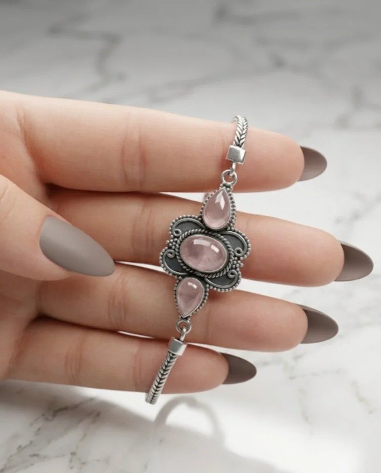 PULSERA CUARZO ROSA 20+2cm C-23A