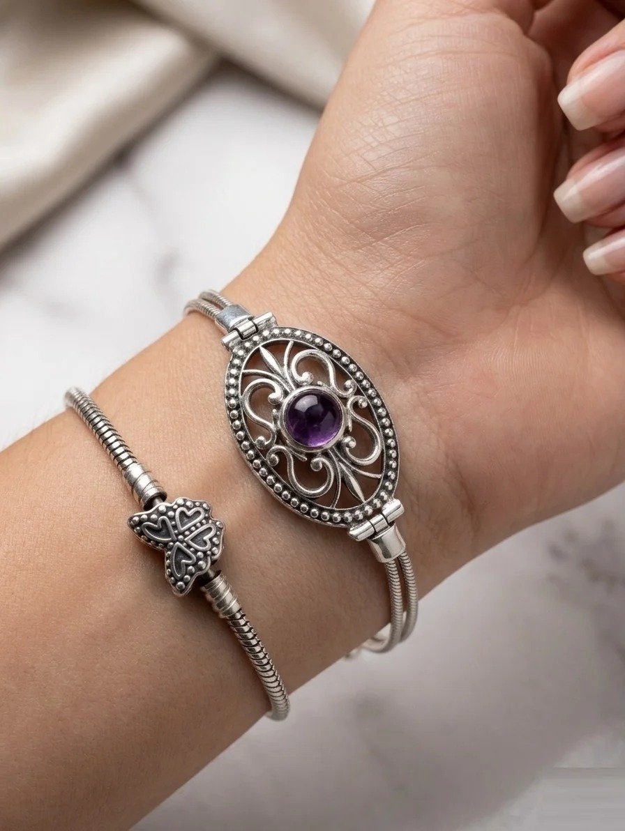 PULSERA PIEDRA AMATISTA 18+1cm C-23A