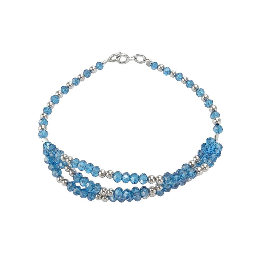 PULSERA TRIPLE PIEDRAS CELESTE 17cm C-23A