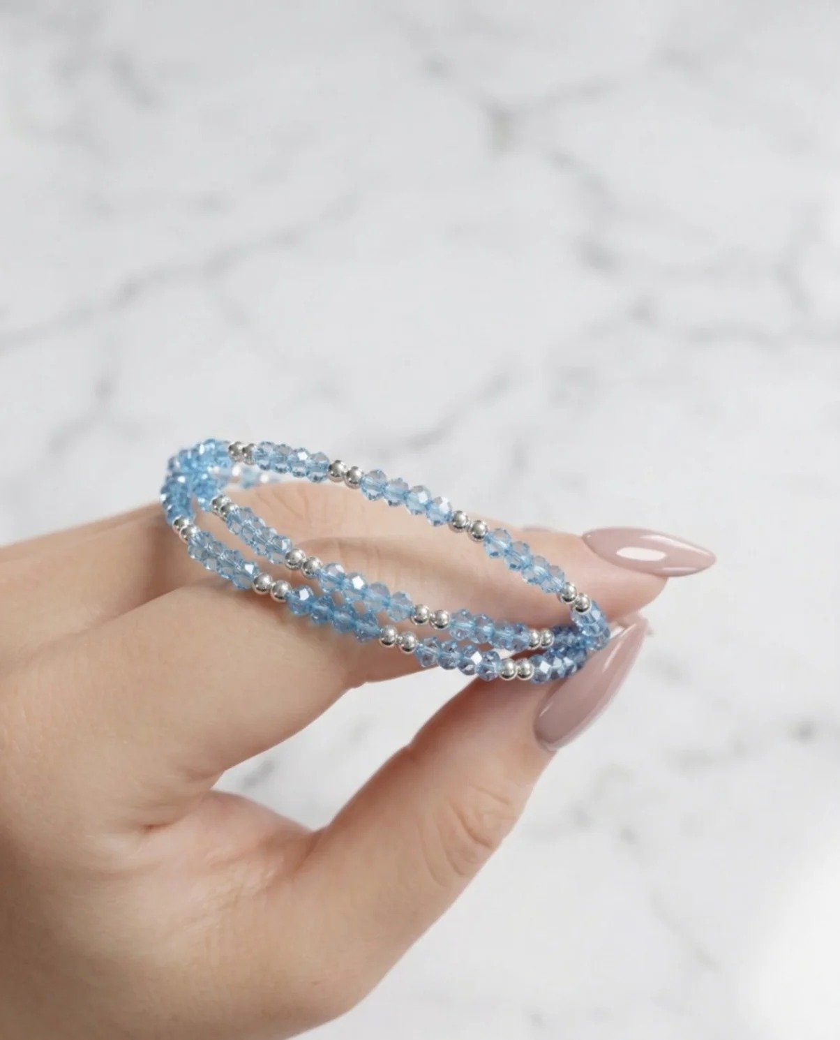 PULSERA TRIPLE PIEDRAS CELESTE 17cm C-23A