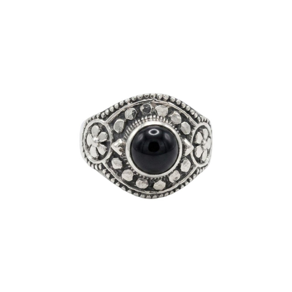 Anillo Piedra Flor negro C-105A