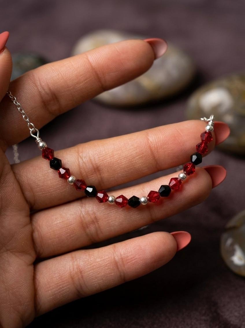 CHOCKER CON PIEDRAS ROJAS Y NEGRAS 40+2cm C-56A