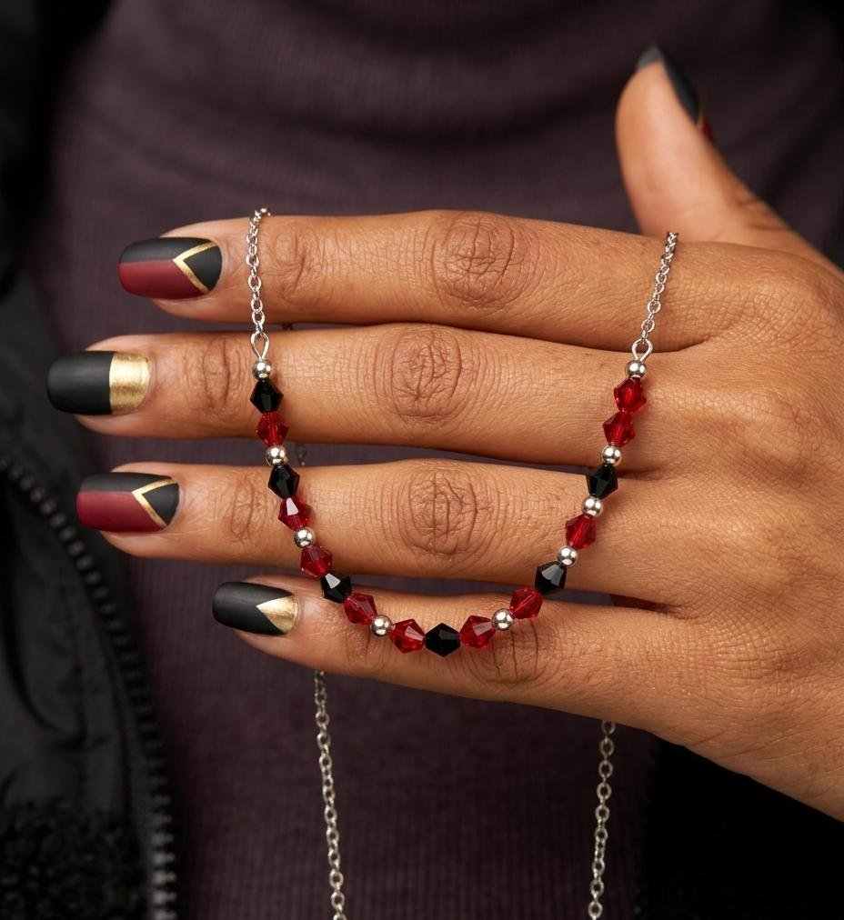 CHOCKER CON PIEDRAS ROJAS Y NEGRAS 40+2cm C-56A