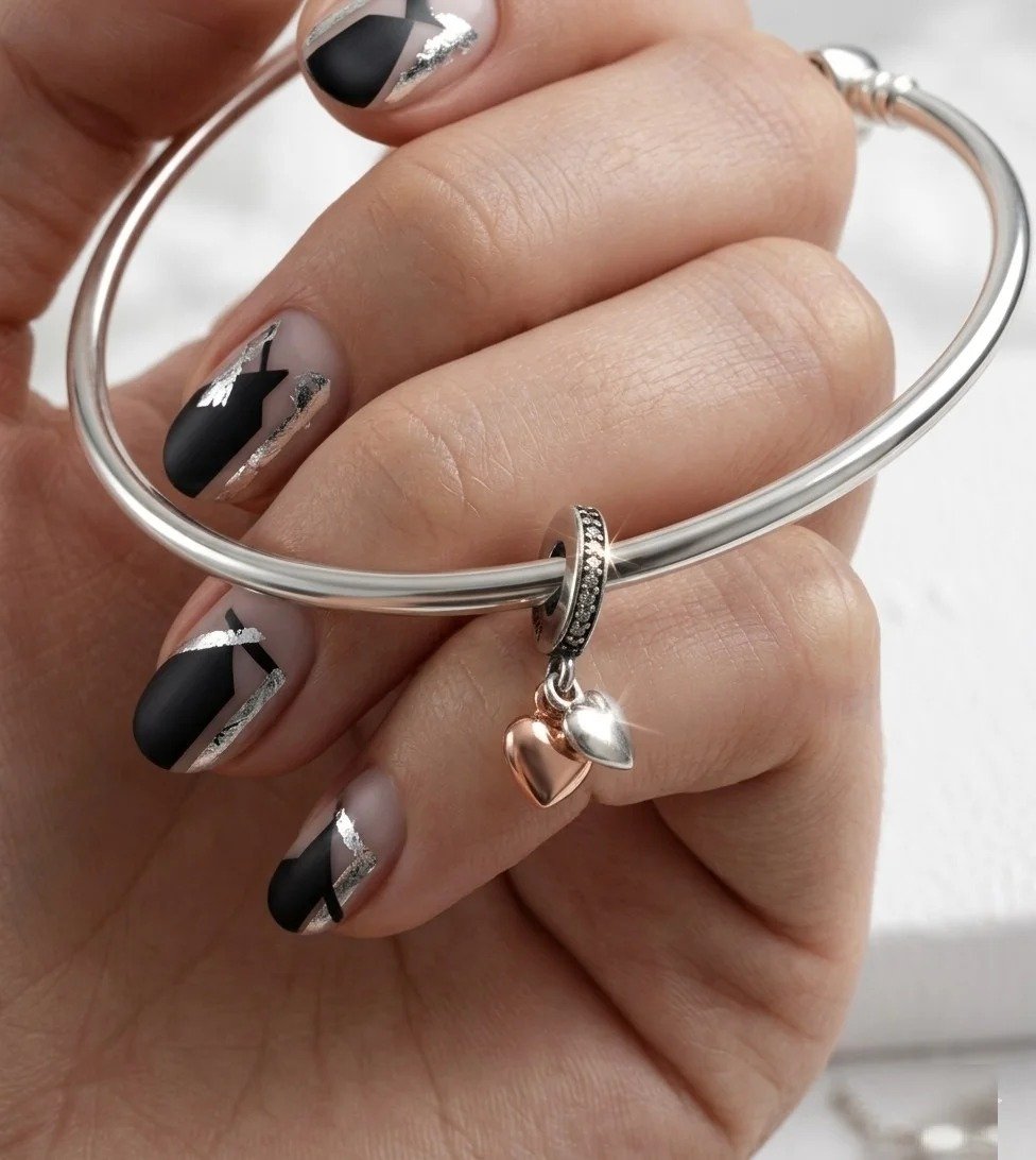 CHARMS CORAZON ROSE Y PLATEADO T-1B