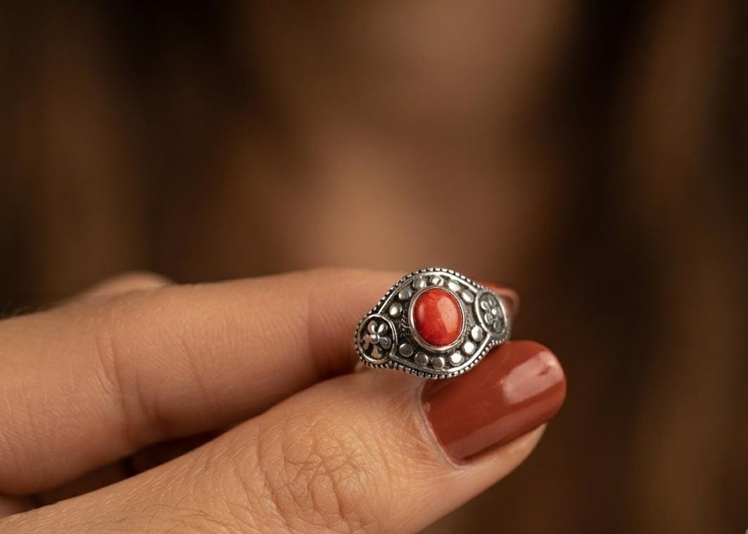 Anillo Piedra Flor Rojo C-105A