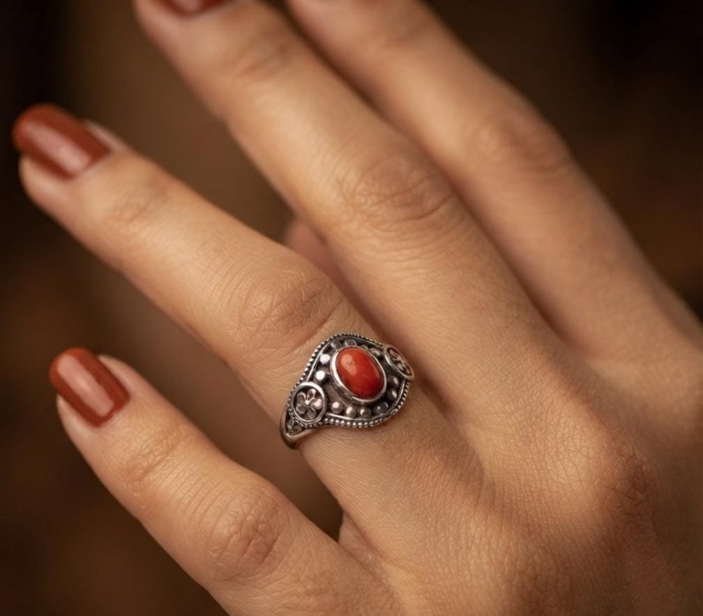 Anillo Piedra Flor Rojo C-105A