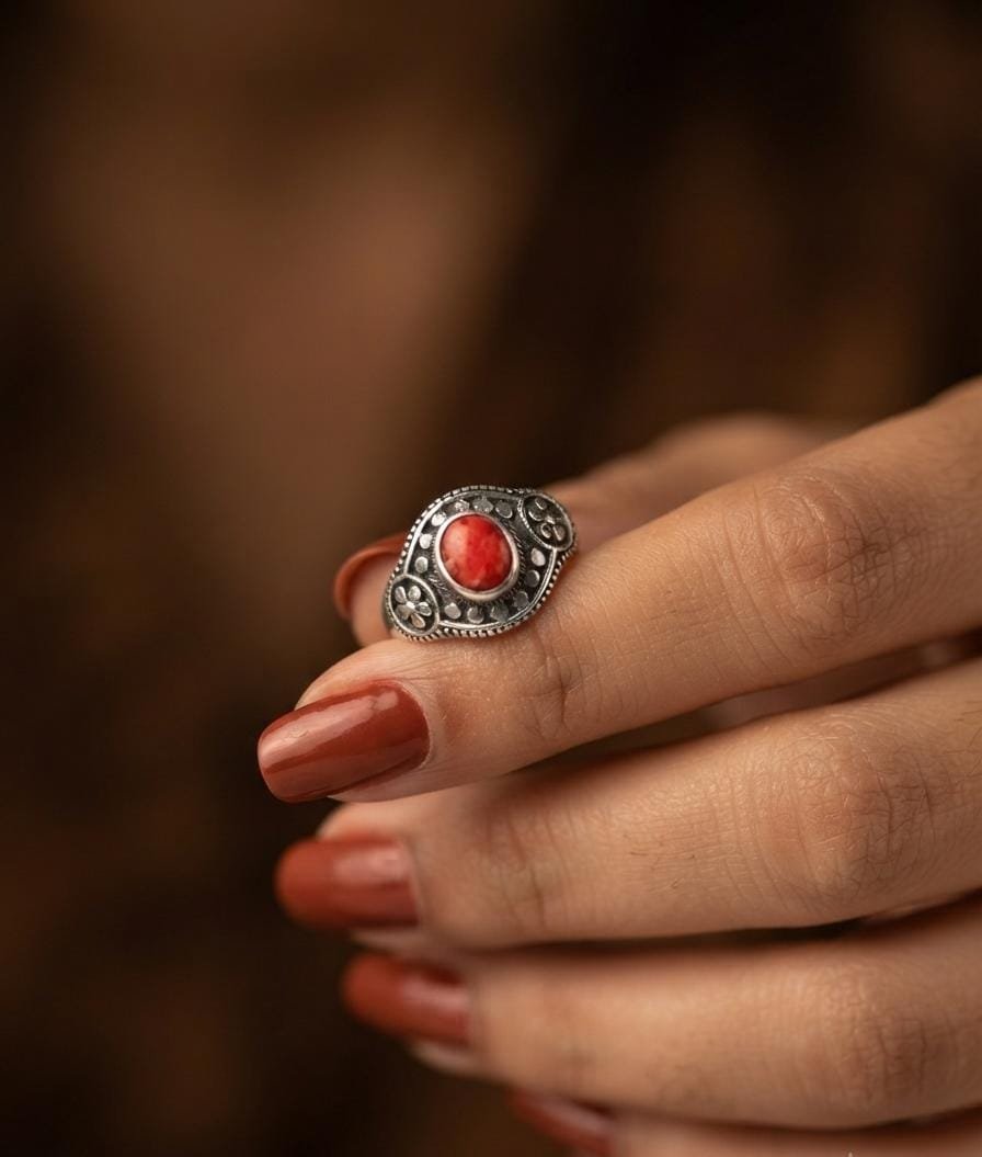 Anillo Piedra Flor Rojo C-105A