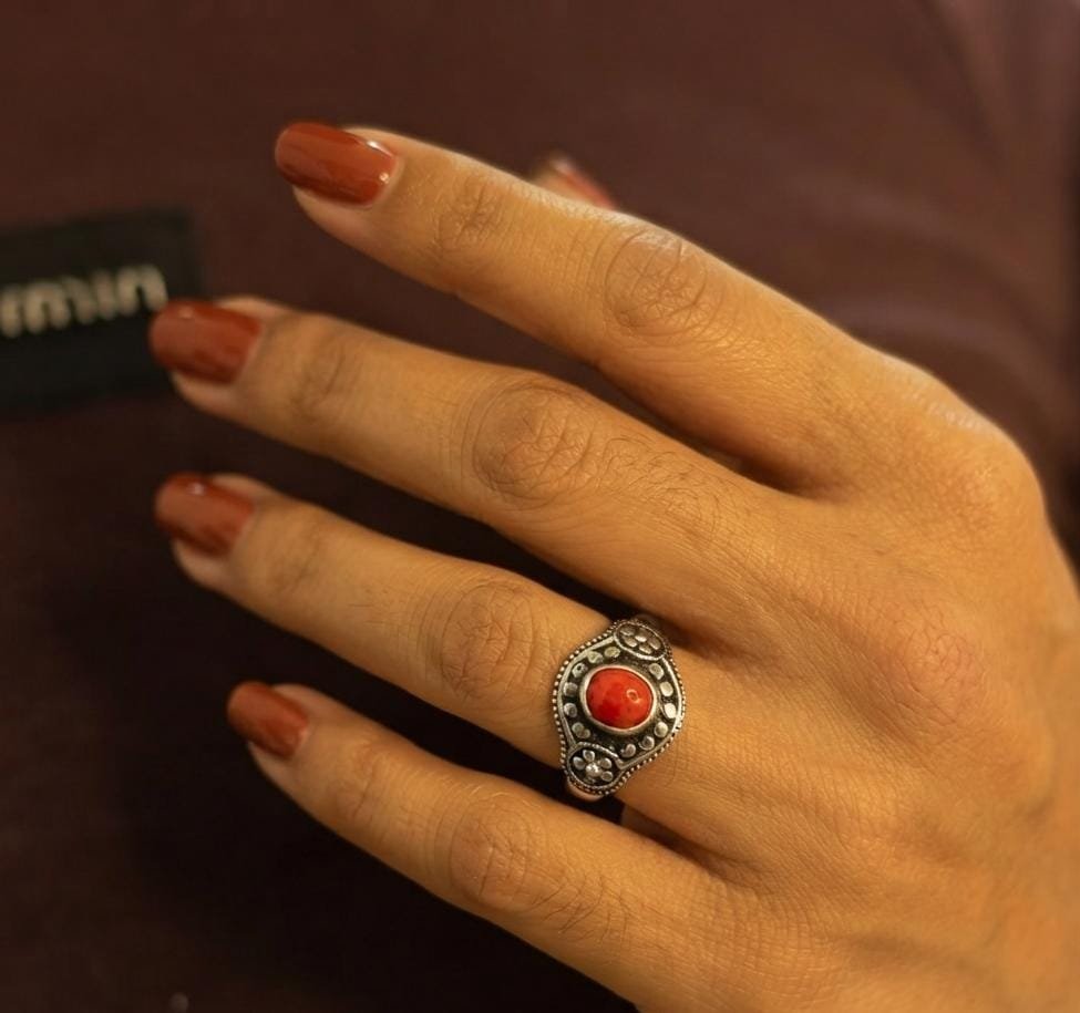 Anillo Piedra Flor Rojo C-105A