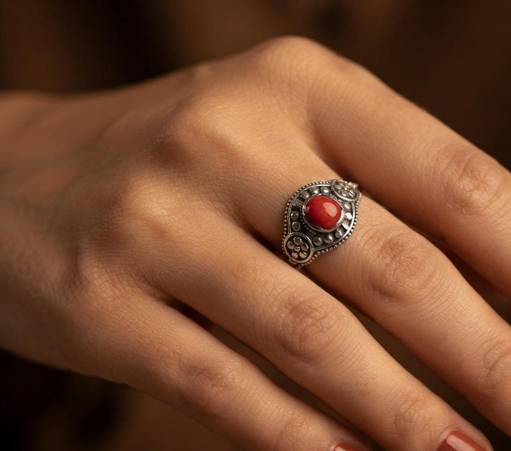 Anillo Piedra Flor Rojo C-105A