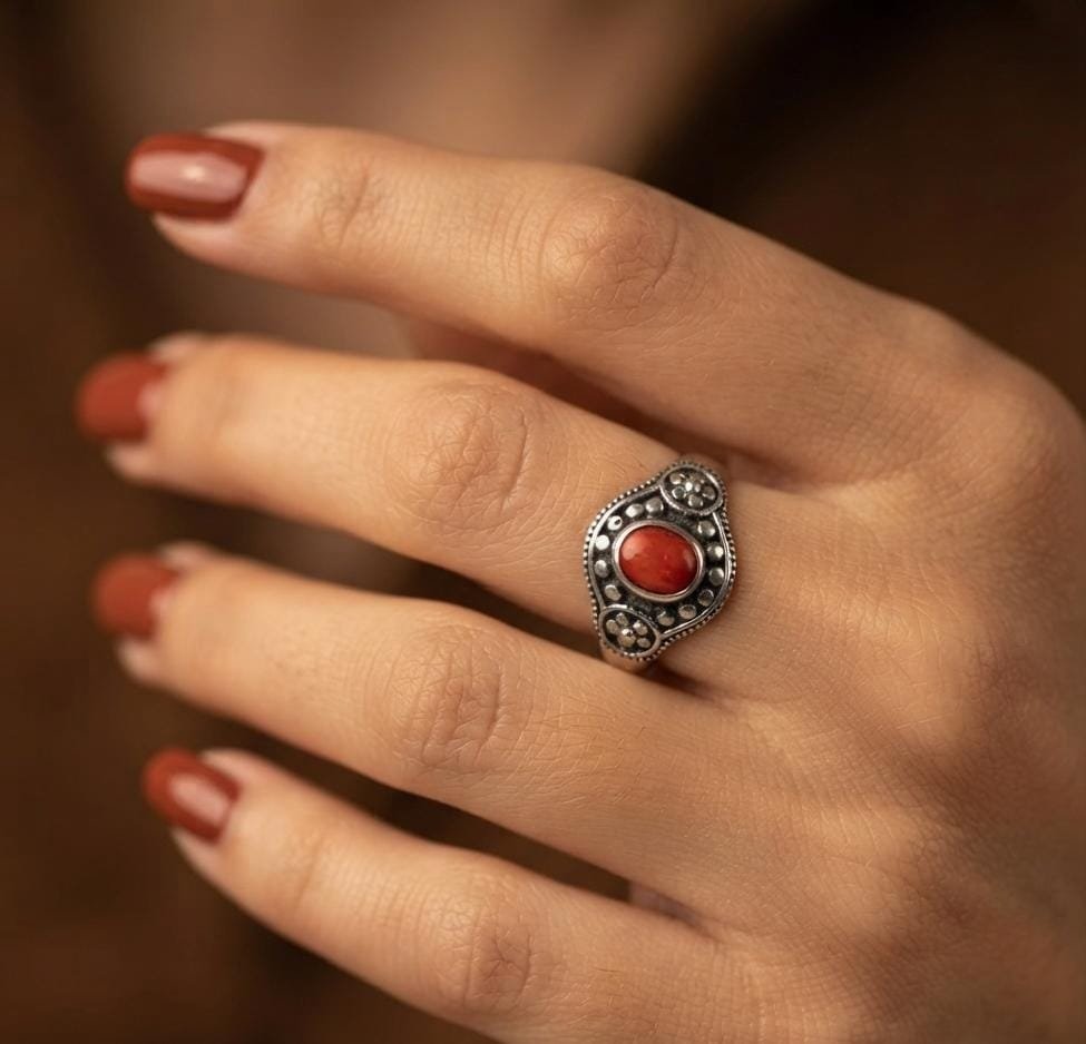 Anillo Piedra Flor Rojo C-105A