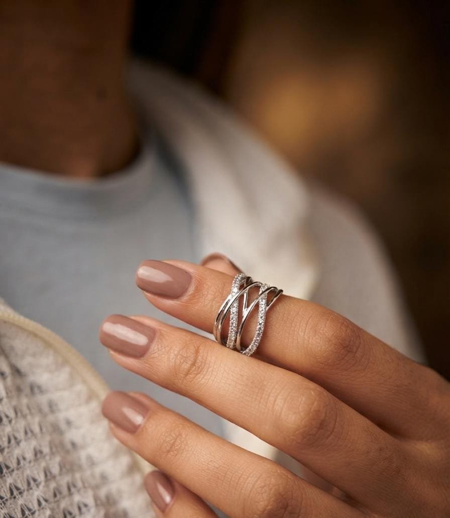 ANILLO ENTRELAZADO RODINADO C-117A