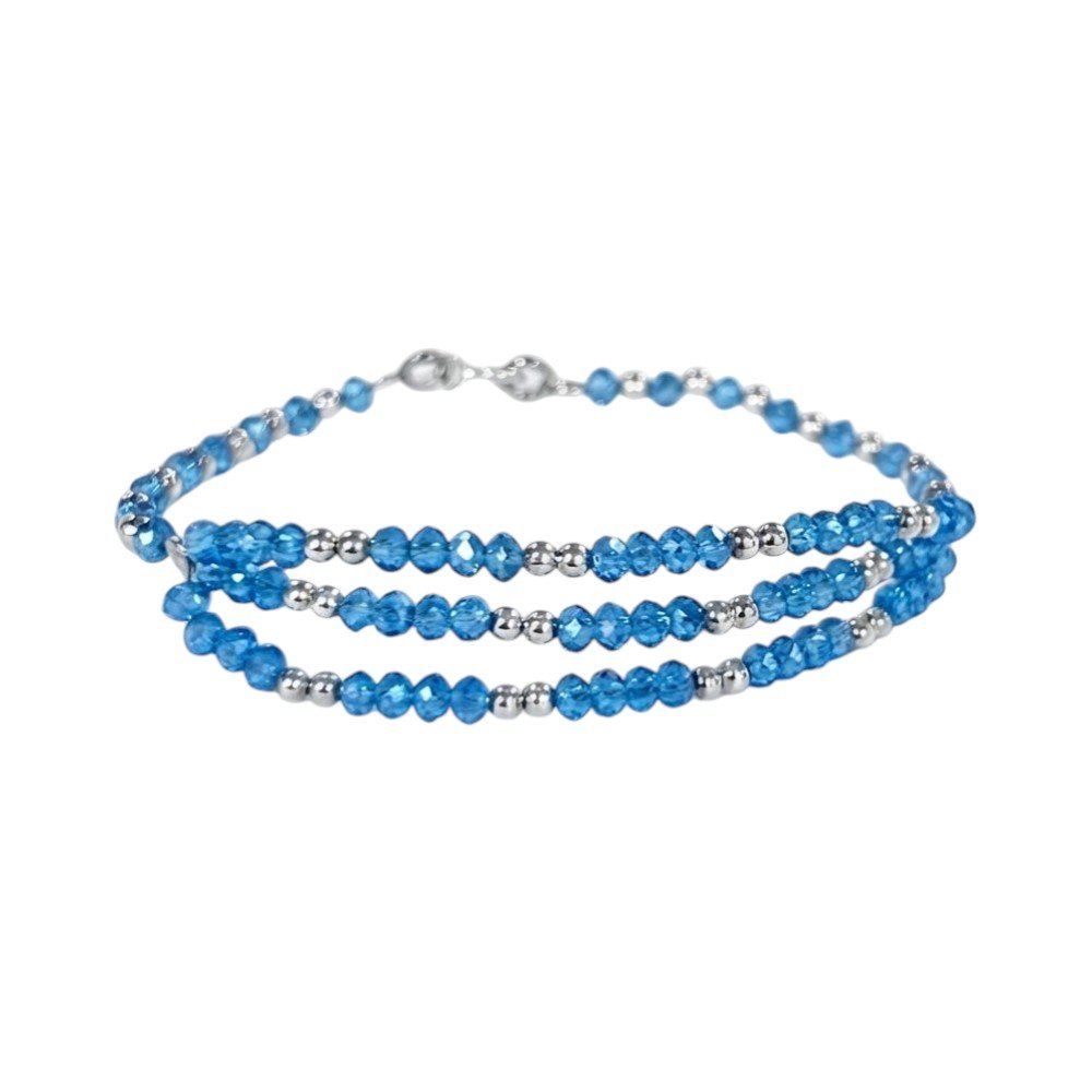PULSERA TRIPLE PIEDRAS CELESTE 17cm C-23A