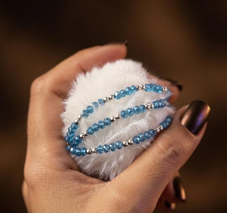 PULSERA TRIPLE PIEDRAS CELESTE 17cm C-23A