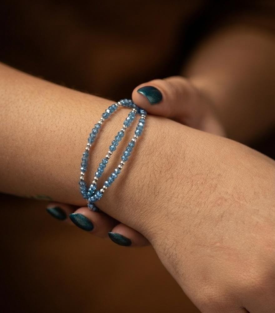 PULSERA TRIPLE PIEDRAS CELESTE 17cm C-23A
