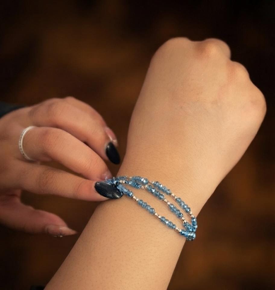 PULSERA TRIPLE PIEDRAS CELESTE 17cm C-23A