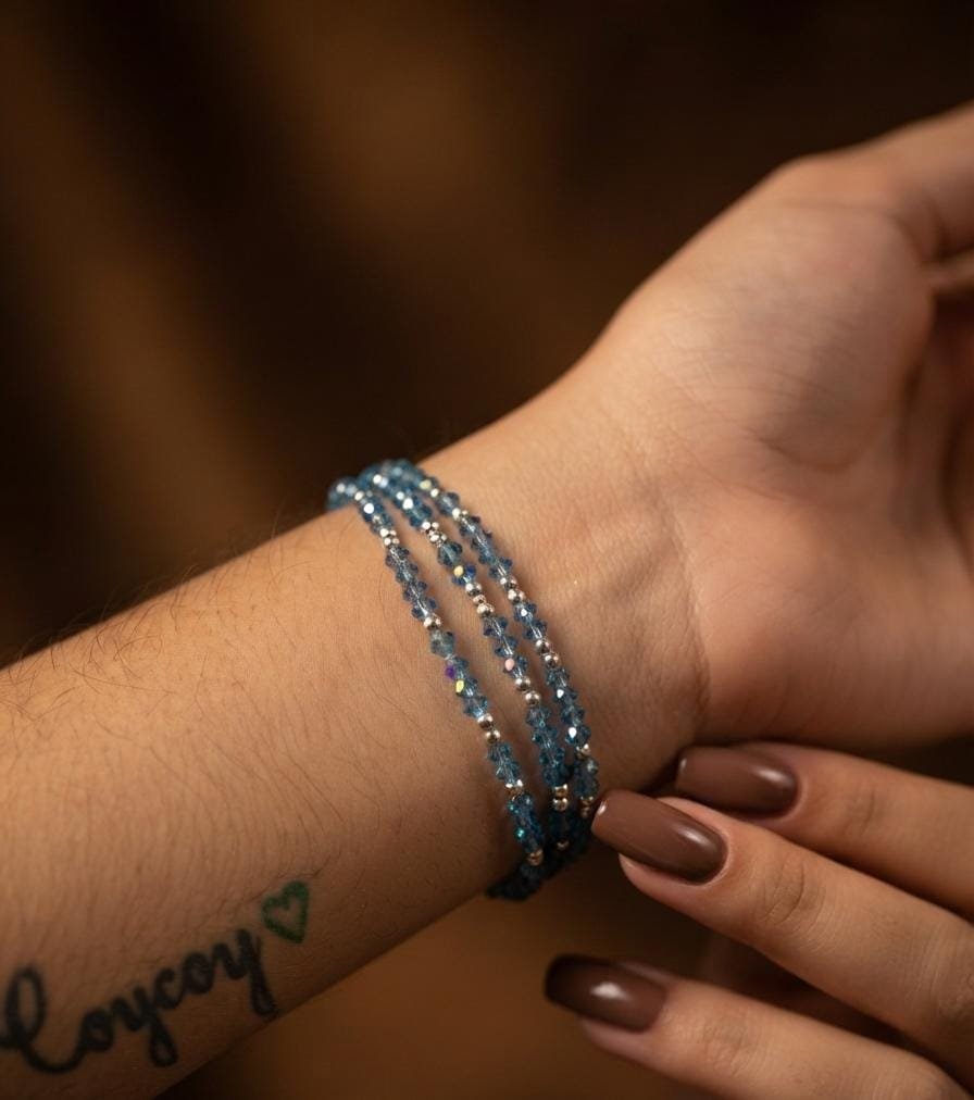 PULSERA TRIPLE PIEDRAS CELESTE 17cm C-23A