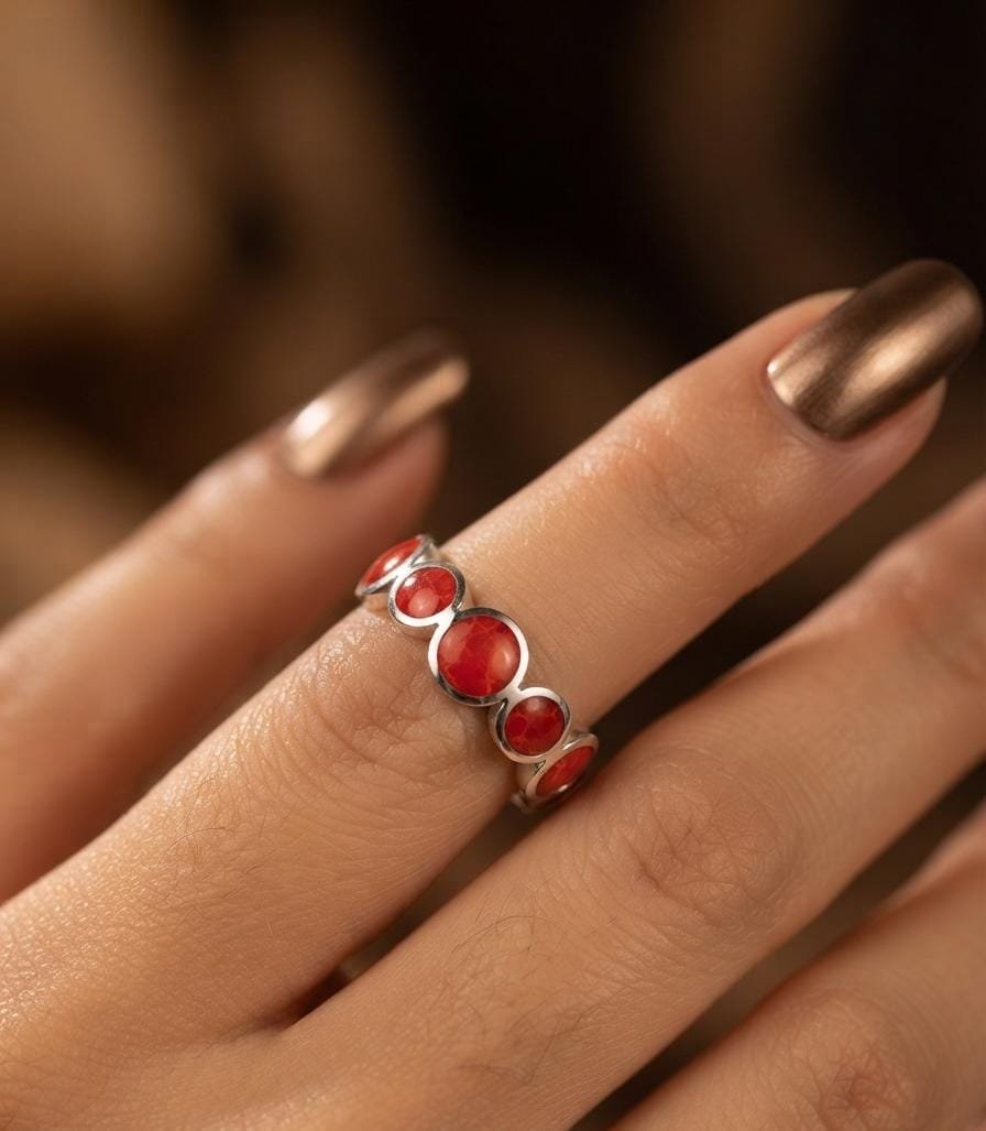 Anillo Piedra circulos rojo C-105A