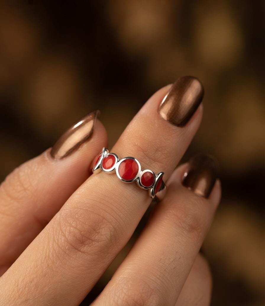 Anillo Piedra circulos rojo C-105A