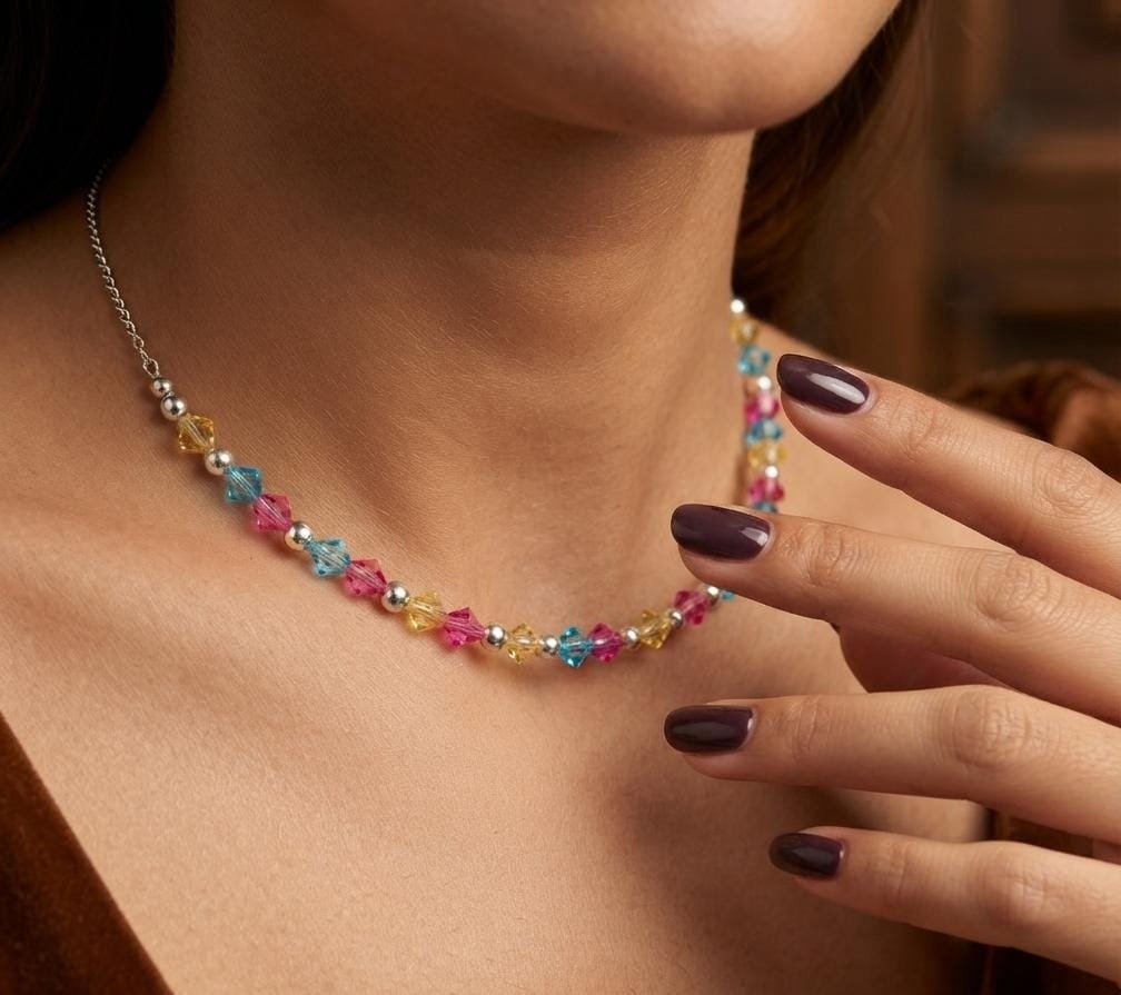 CHOCKER CON PIEDRAS MULTICOLOR 28+12cm C-56A