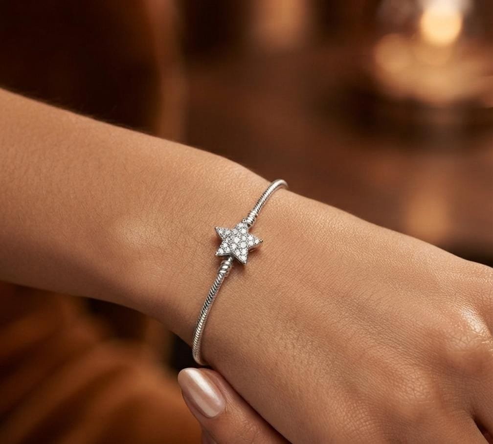 PULSERA SEMI RIGIDA CIERRE ESTRELLA CON CUBIC  18cm